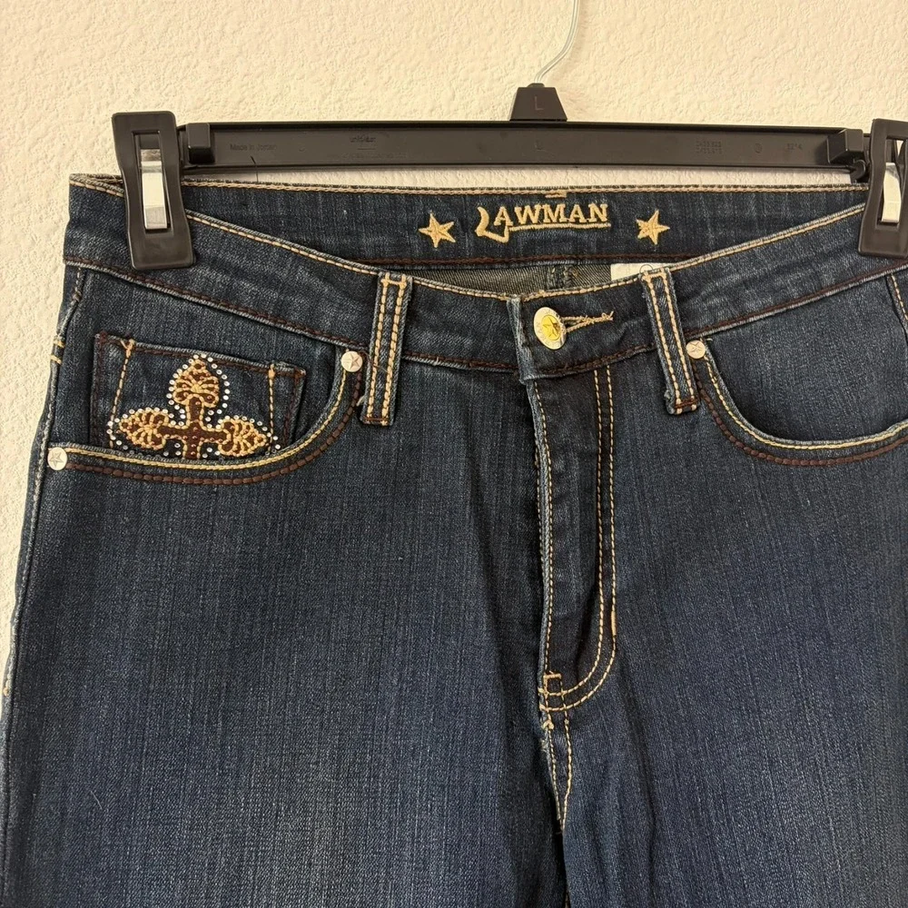 Lawman Bootcut Jeans Size 7/8 Fleur-de-Lis Embellished Y2K RN58389 Stretch Denim